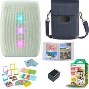 Fujifilm INSTAX Mini Link 3 Smartphone Printer   INSTAX Mini Instant Film (20 Sheets)   USB Wall Charger   BluebirdSales Travel Bag, Photo Album, Microfiber Cleaning Cloth (Sage Green)