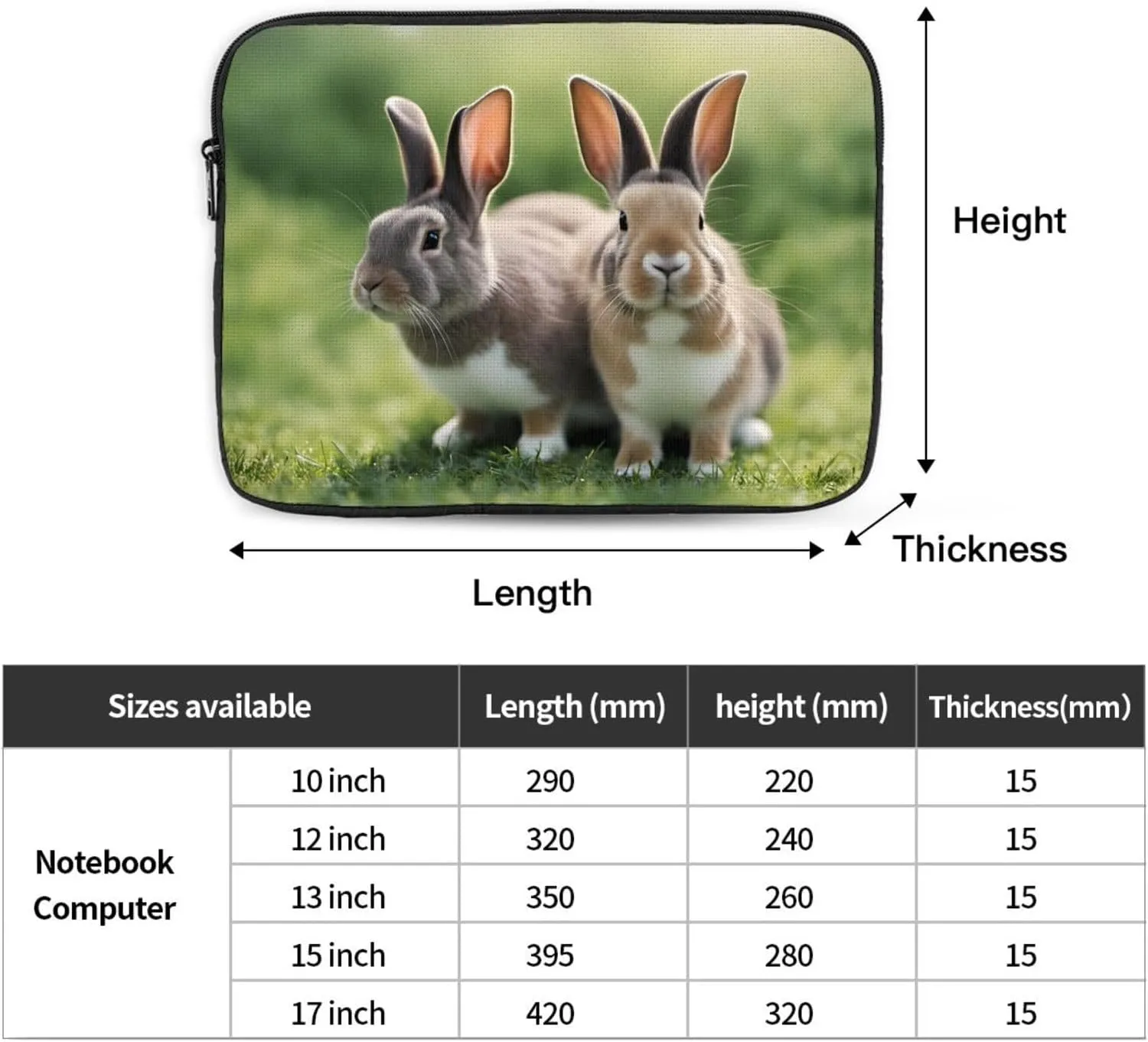 Funny Rabbits Pattern Shockproof Portable Laptop 15 inch Sleeve Bag for Men and Women - Ideal for Business Travel, School, and Daily Use