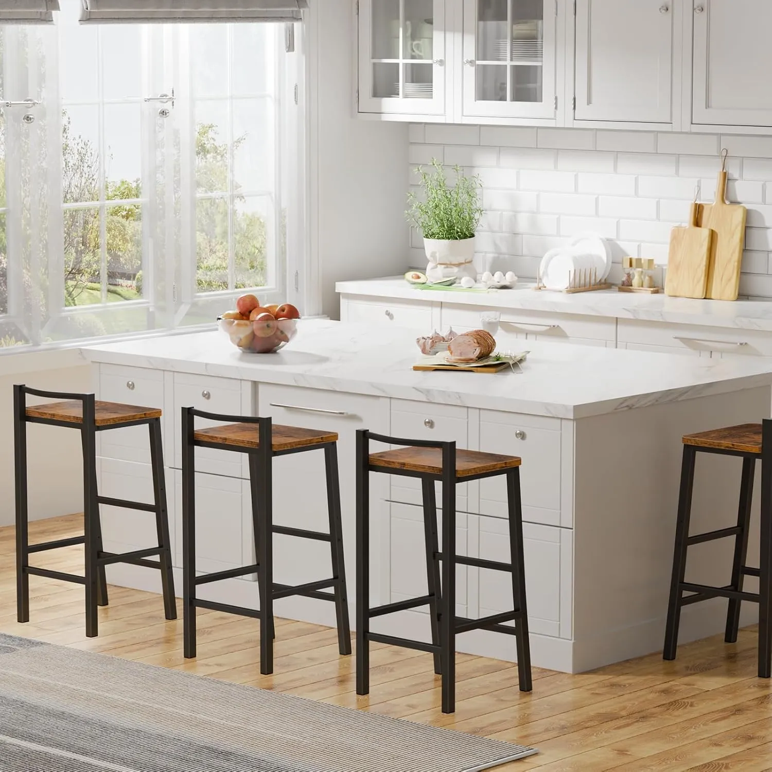 Furologee Adjustable Barstools, Bar Stools Set of 2, 24" Counter Height Stools, Modern Bar Stool with Footrest, Bar Chairs for Bar, Kitchen lsland, Dining Room, Brown