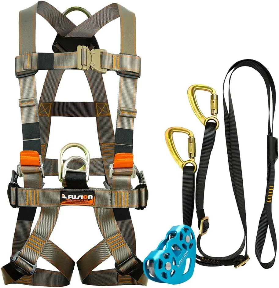 Fusion Climb Pro Backyard Zip Line Kit Harness Lanyard Trolley Bundle FK-A-HLT-06, Black, One Size