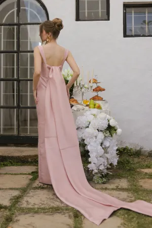 GABRIELA Strappy Straight Cut Gown with Detachable Bow Trail (Blush Gazaar)