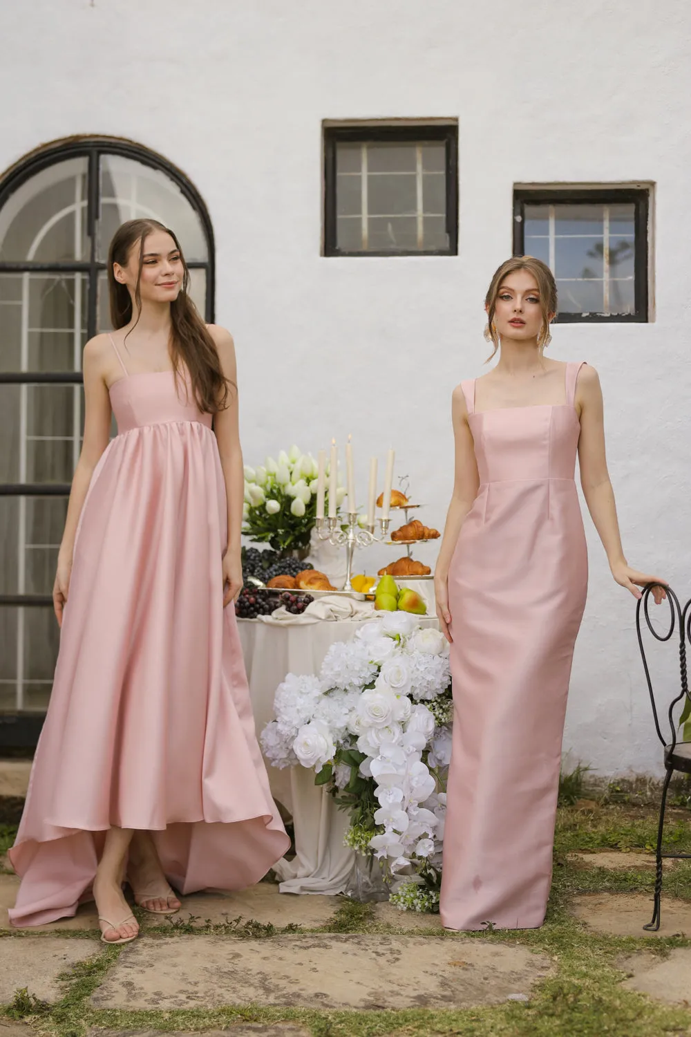 GABRIELA Strappy Straight Cut Gown with Detachable Bow Trail (Blush Gazaar)