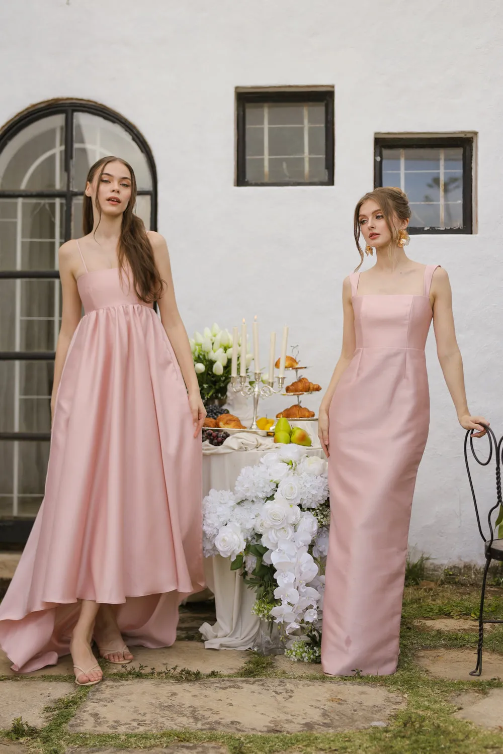 GABRIELA Strappy Straight Cut Gown with Detachable Bow Trail (Blush Gazaar)