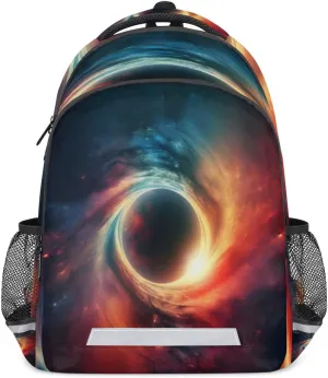 Galaxy Nebula Black Hole Space Backpack for Men Women Lightweight Laptop College School Bookbag Casual Daypack for Travel Hiking Camping with Reflective Strip