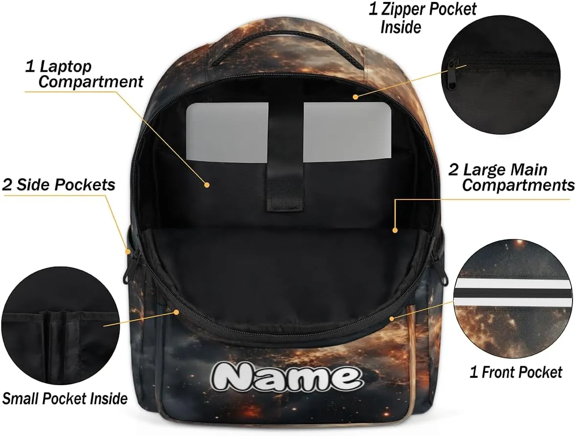 Galaxy Printed Personalized Laptop Backpack with Name Custom Shoulder Bags for Women Men Waterproof Travel Casual Daypack Laptop Bag Gifts 16.1in