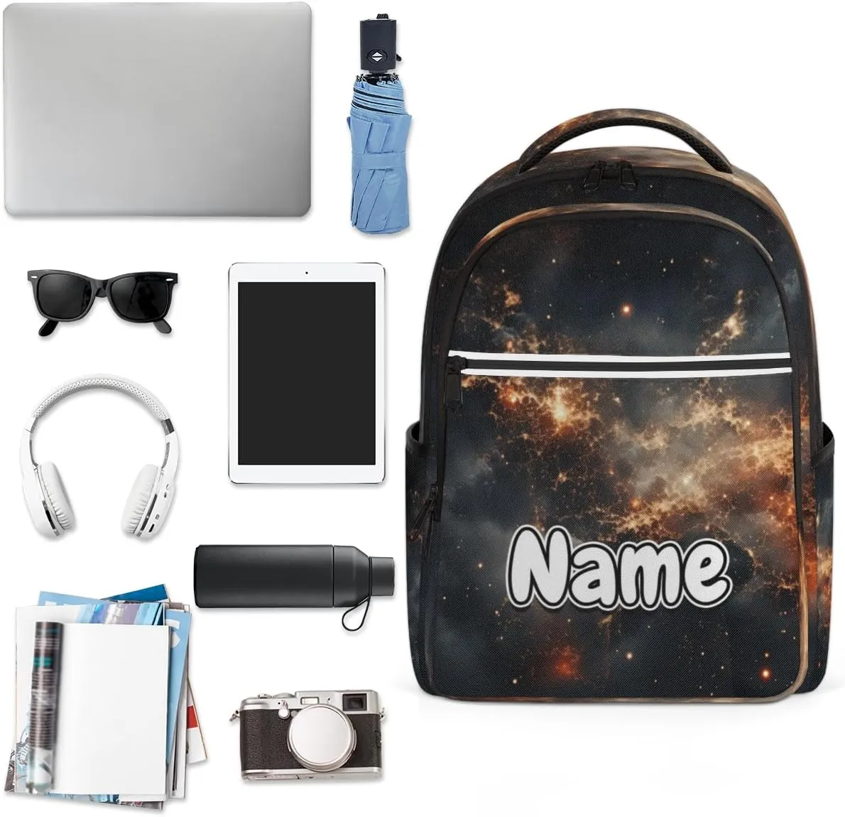 Galaxy Printed Personalized Laptop Backpack with Name Custom Shoulder Bags for Women Men Waterproof Travel Casual Daypack Laptop Bag Gifts 16.1in