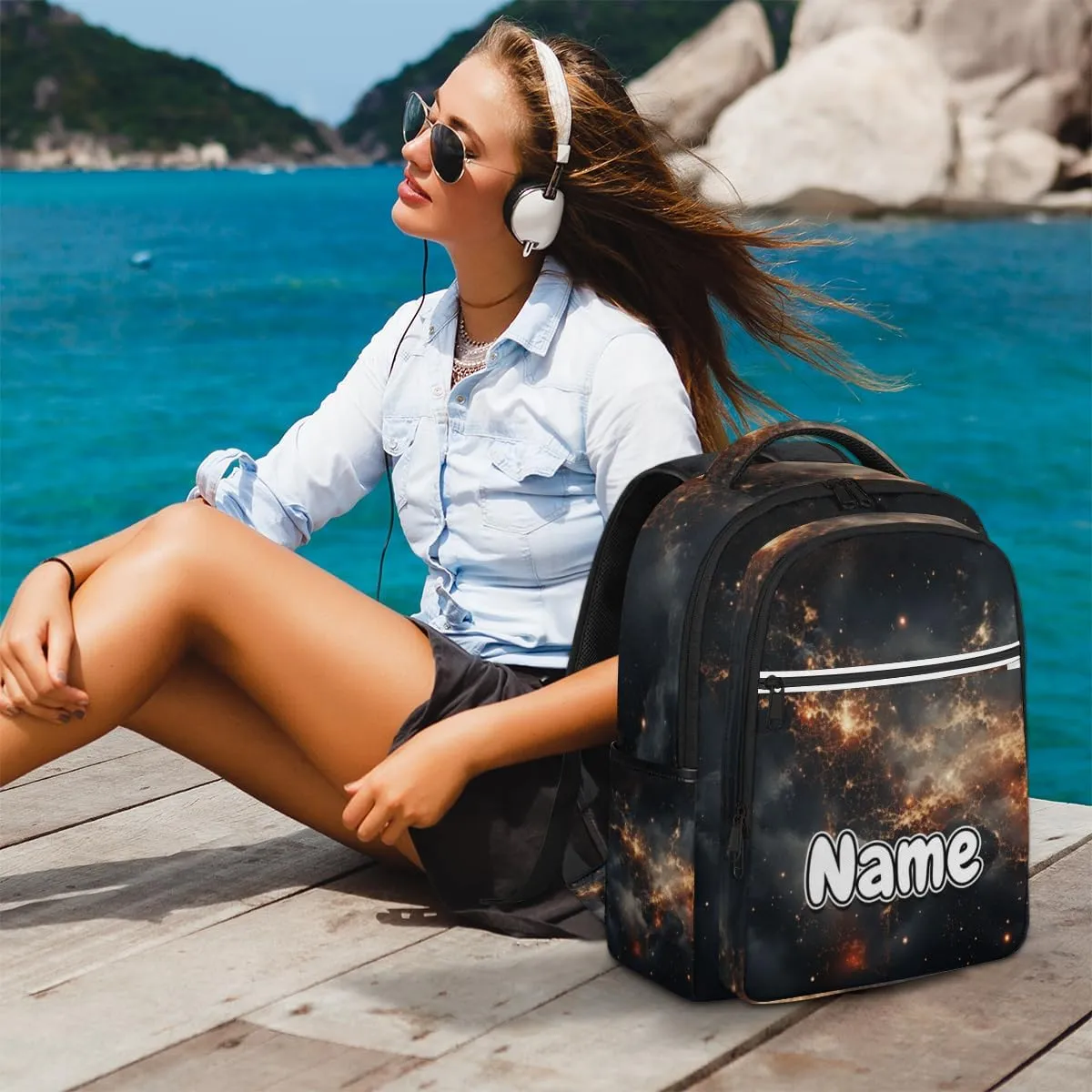 Galaxy Printed Personalized Laptop Backpack with Name Custom Shoulder Bags for Women Men Waterproof Travel Casual Daypack Laptop Bag Gifts 16.1in