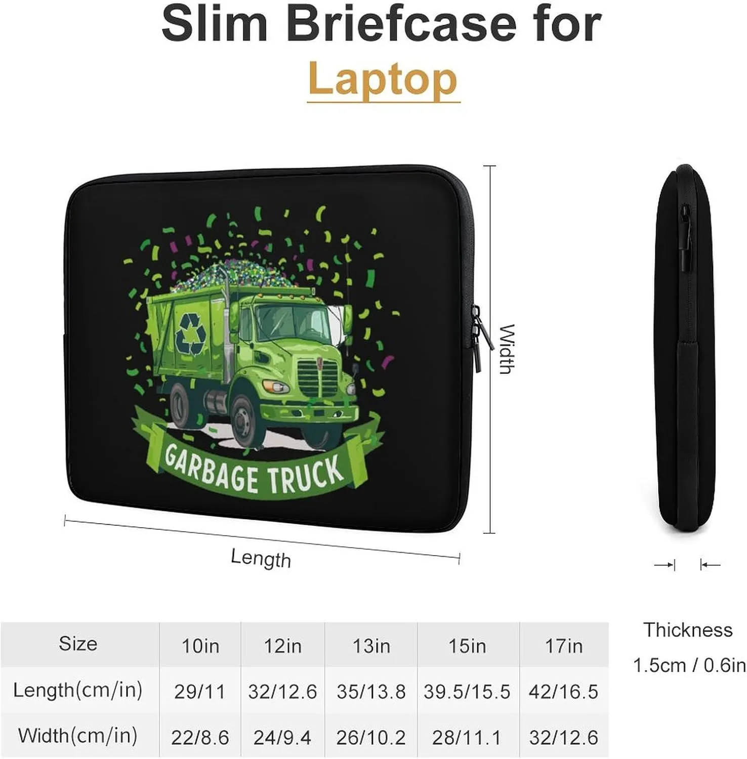 Garbage Truck Laptop Sleeve Case Protective Computer Bag Carrying Briefcase for Men Women 17inch