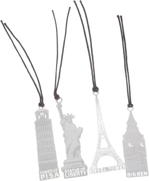 Garneck 4-Pack Metal Bookmarks Featuring Landmarks - Statue of Liberty Eiffel Tower Leaning Tower of Pisa Elegant Page Markers for Book Lovers and Travelers Present Idea
