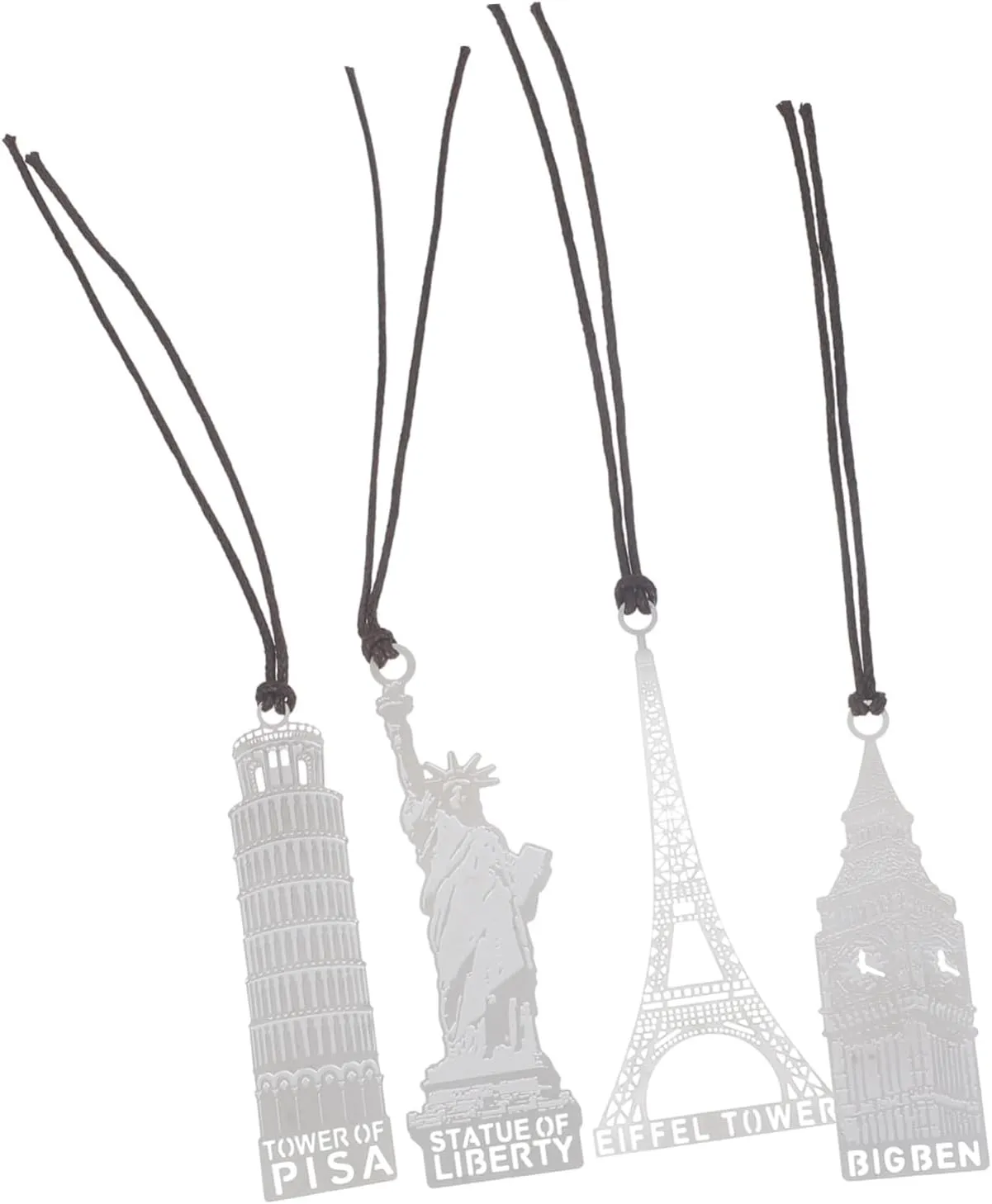 Garneck 4-Pack Metal Bookmarks Featuring Landmarks - Statue of Liberty Eiffel Tower Leaning Tower of Pisa Elegant Page Markers for Book Lovers and Travelers Present Idea