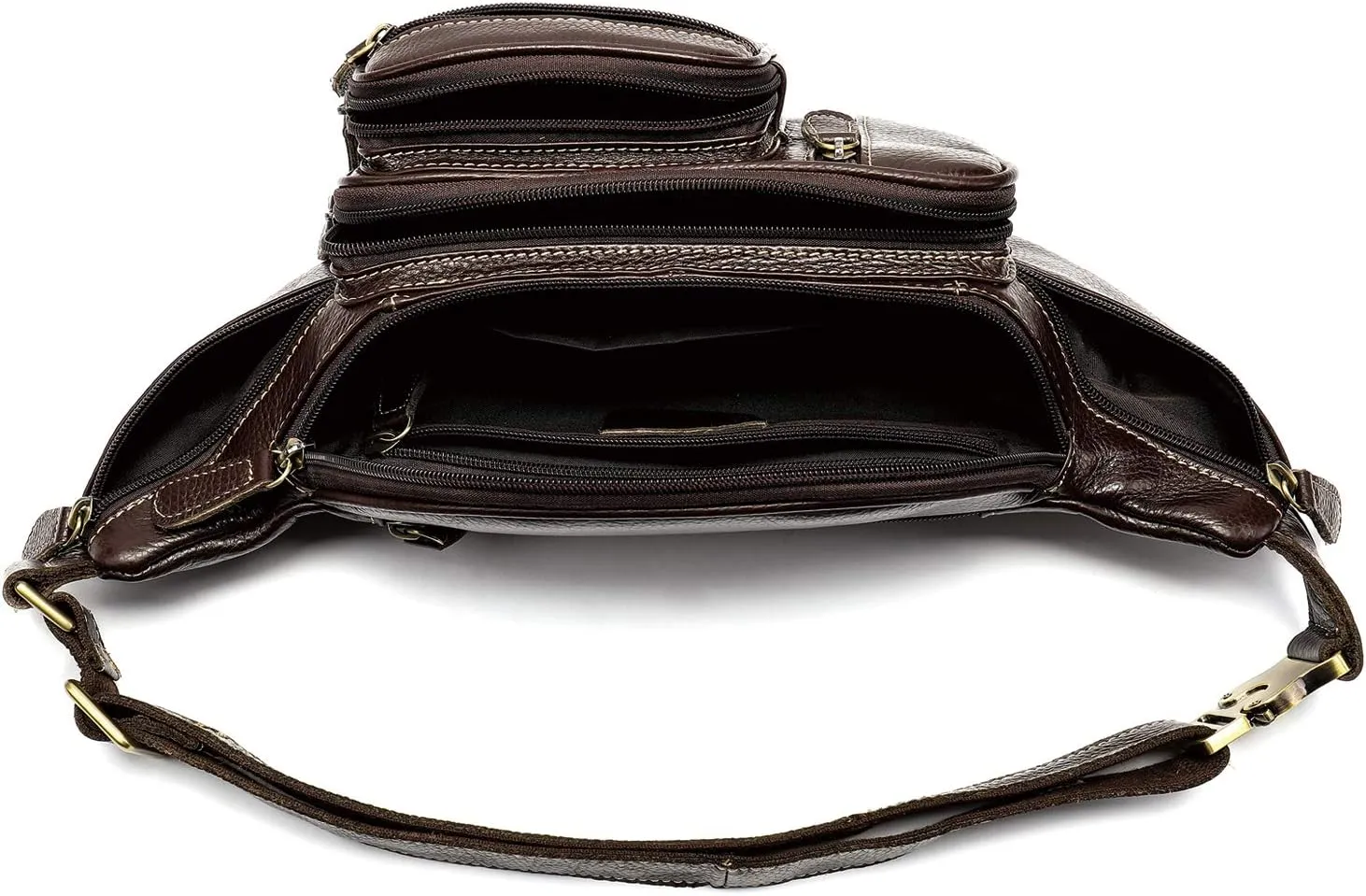 Genuine Leather Fanny Pack large capacity Crossbody Waist Bag with Zipper phone Pockets coffee