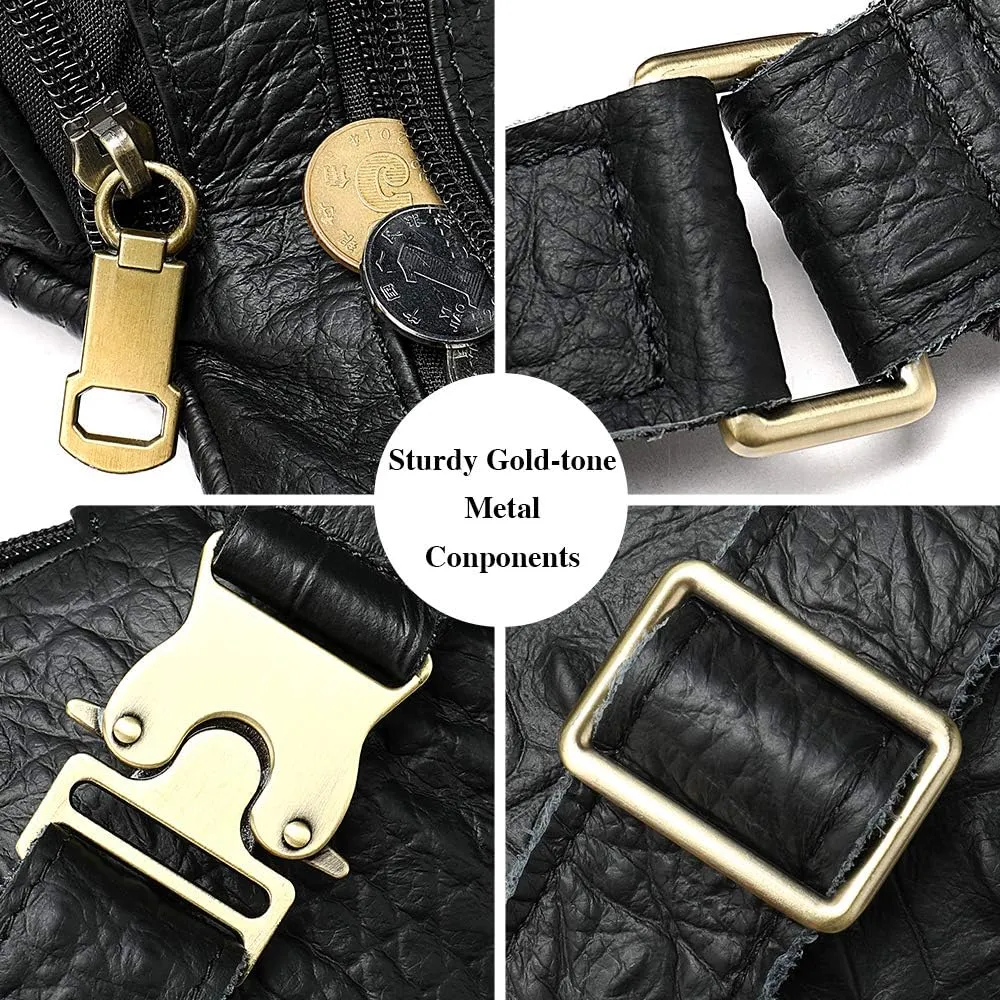 Genuine Leather Fanny Pack large capacity Crossbody Waist Bag with Zipper phone Pockets crocodile black