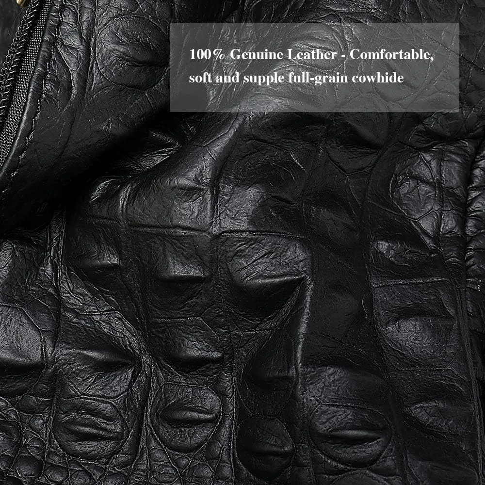 Genuine Leather Fanny Pack large capacity Crossbody Waist Bag with Zipper phone Pockets crocodile black
