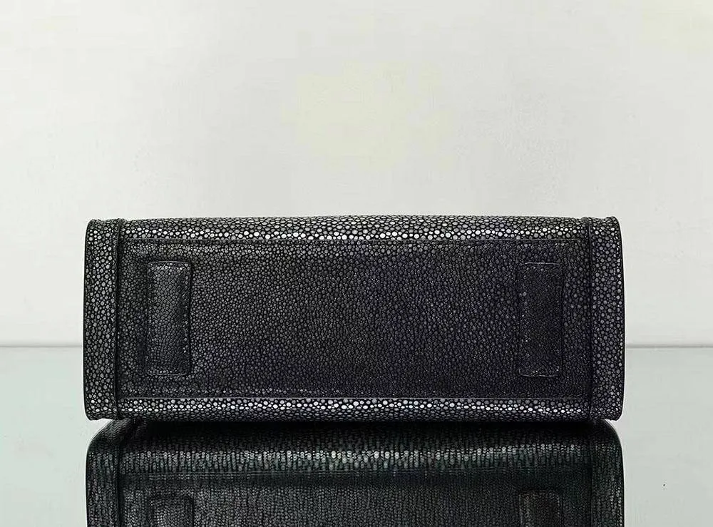 GenuinePearl Stingray Leather Tote Shoulder Chain Bag Black