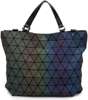 Geometric Lingge Luminous Women Handbag Purse Holographic Reflective Flash Colorful Tote Bag