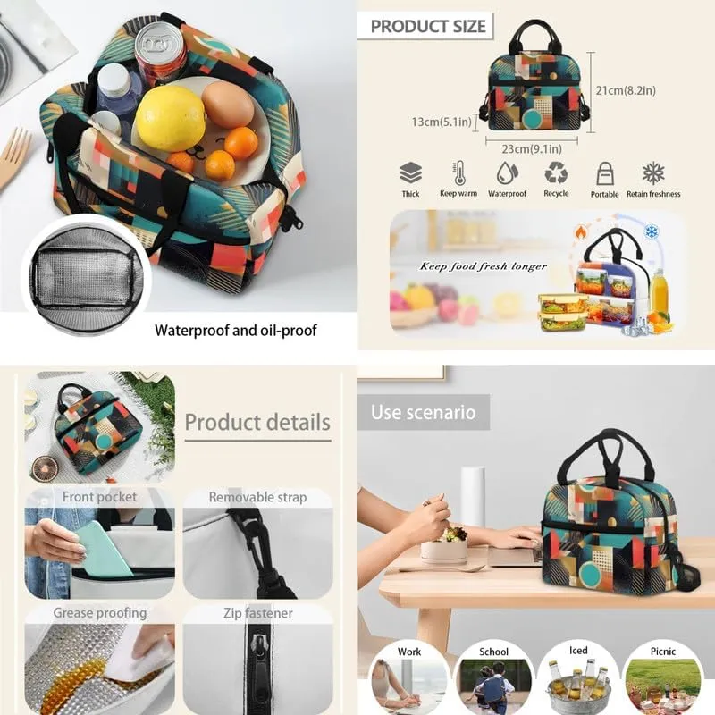 Geometric Rhombic Circular School Backpack Set Fashion Student Book Backpack Abstract Art Lunch Box Pencil Case Set Lightweight Backpacks for Teen Girls Boys