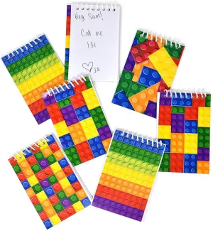 Gift Boutique 60 Bulk Pack Colorful Building Block Bricks Mini Notepads Spiral Notebooks Kids Carnival Theme Party Favor Supplies Decoration for Teens Girls Boys Teacher Children Classroom Rewards