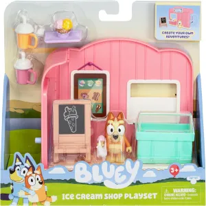 Giochi Preziosi Bluey – Ice Cream Theme Mini Playset with Bingo, 6 cm Articulated Character, Full of Many Accessories and Stickers, for Children from 3 Years
