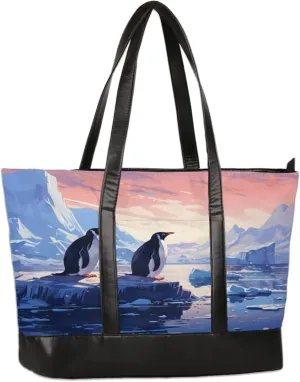 Glacier Penguins Laptop Tote Bag for Women Lightweight Work Purse with Multiple Compartments Fits 13-15.6 Inch Laptop Tablet Shoulder Bag for Office Travel Daily Use