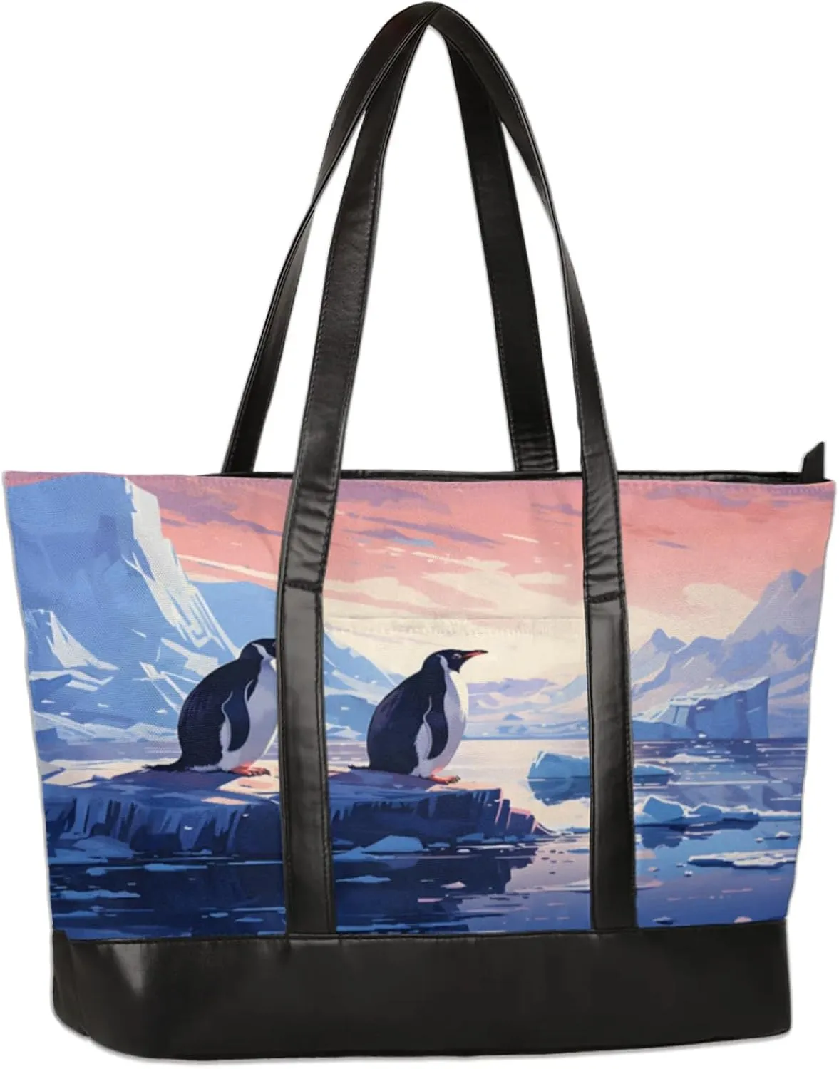 Glacier Penguins Laptop Tote Bag for Women Lightweight Work Purse with Multiple Compartments Fits 13-15.6 Inch Laptop Tablet Shoulder Bag for Office Travel Daily Use