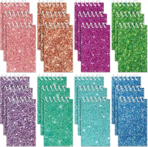 Glenmal 24 Mini Notepads for Kids Party Favors Mini Tie Dye Notepads with Glitter Colorful Little Pocket for Girls Gift Classroom Rewards 20 Pages Each (Solid Color)