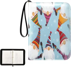 Gnomes Colorful Clothes Blue Pattern Card Binder 4 Pocket, Trading Card Holder Fits 400 Game Cards with 50 Removable Sleeves, MTG Card Case Standard Size