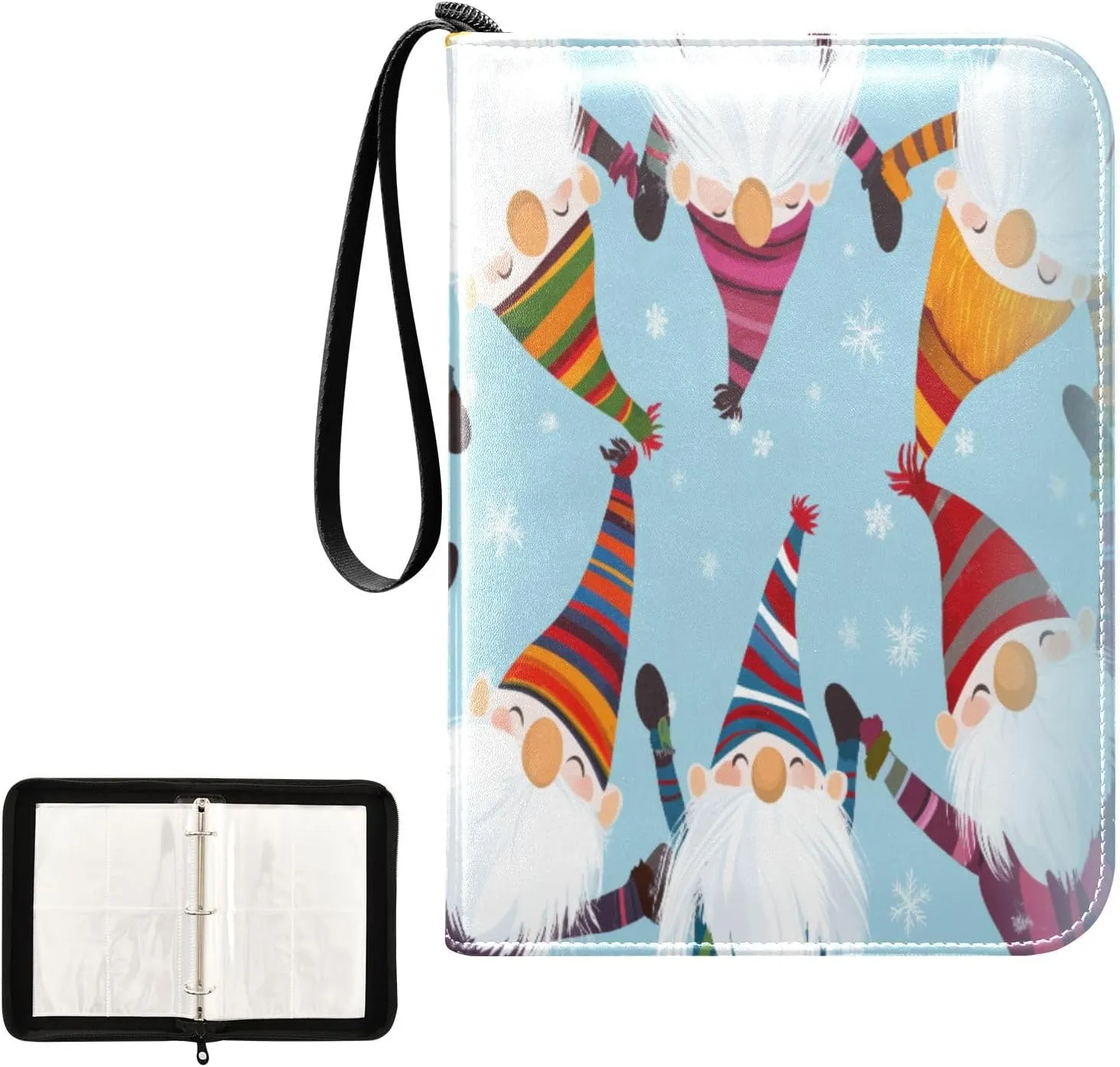 Gnomes Colorful Clothes Blue Pattern Card Binder 4 Pocket, Trading Card Holder Fits 400 Game Cards with 50 Removable Sleeves, MTG Card Case Standard Size