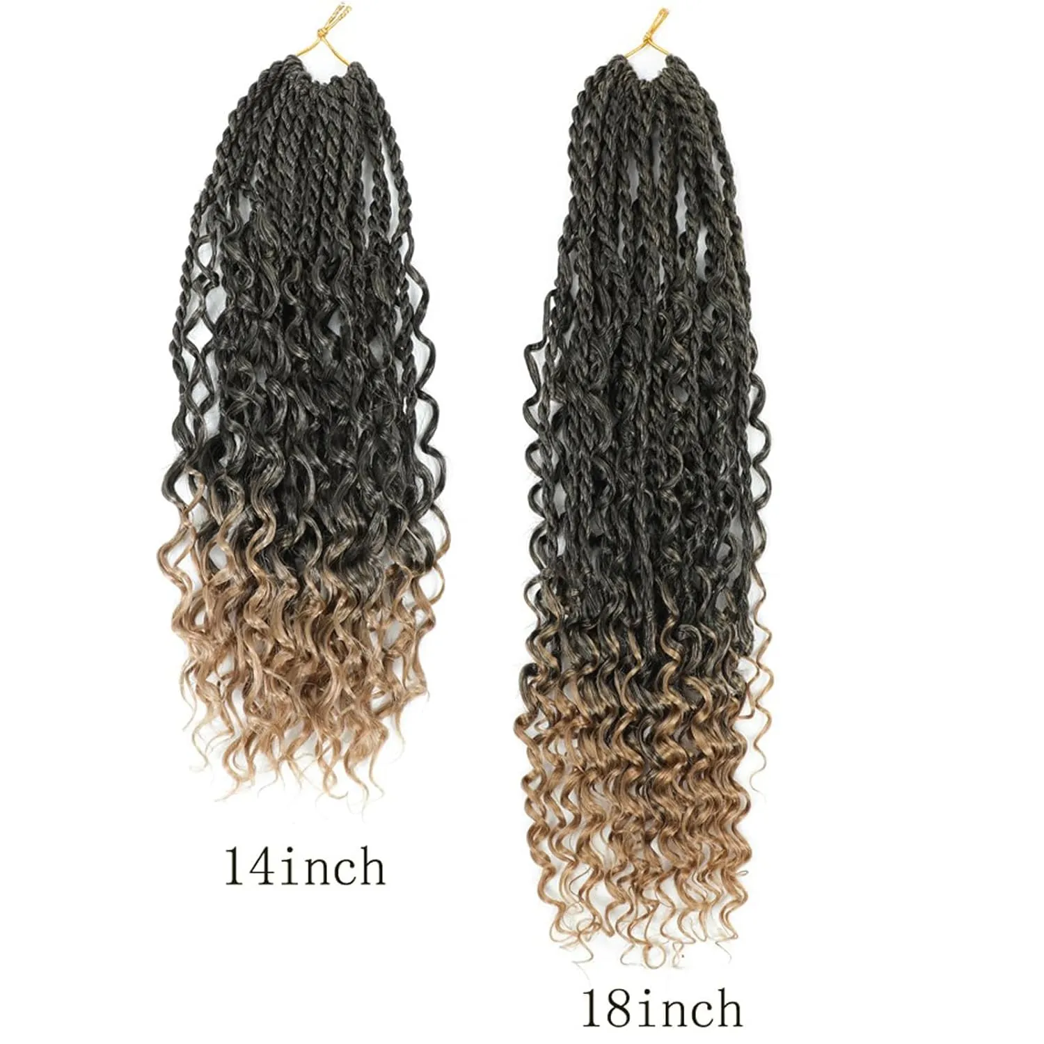 Goddess Bohomian Twist Braids Crochet Hair With Curly Ends - 6 Packs Mini Twist Braids Ombre Black Brown Synthetic Braiding Hair Extension for Black Women (18inch, T27)