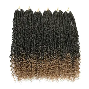 Goddess Bohomian Twist Braids Crochet Hair With Curly Ends - 6 Packs Mini Twist Braids Ombre Black Brown Synthetic Braiding Hair Extension for Black Women (18inch, T27)
