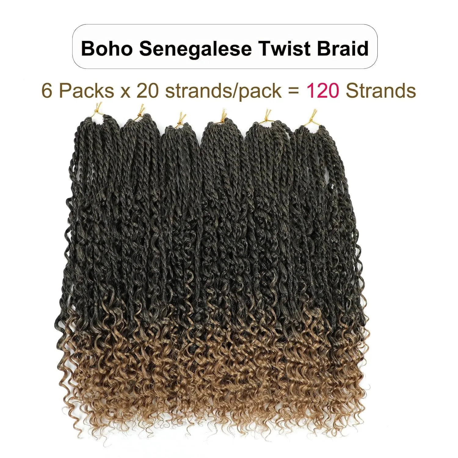 Goddess Bohomian Twist Braids Crochet Hair With Curly Ends - 6 Packs Mini Twist Braids Ombre Black Brown Synthetic Braiding Hair Extension for Black Women (18inch, T27)