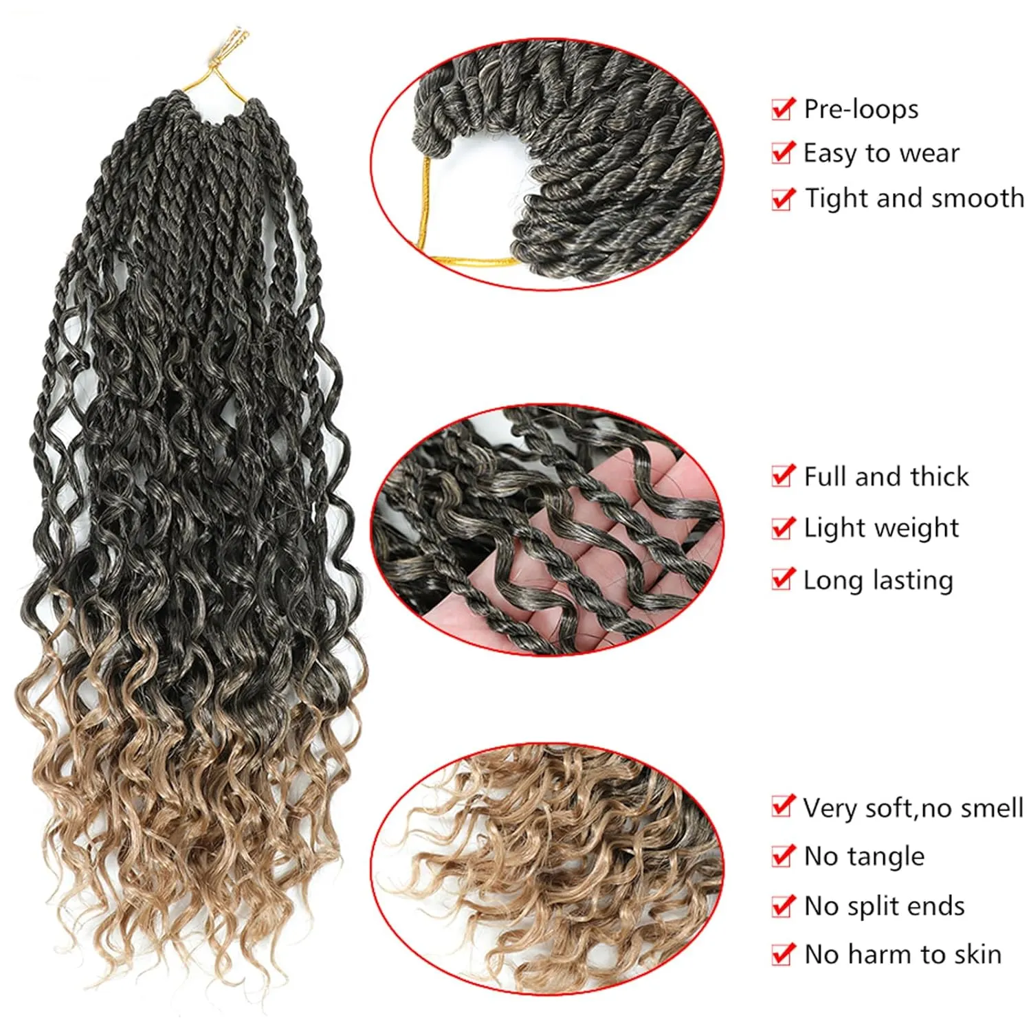 Goddess Bohomian Twist Braids Crochet Hair With Curly Ends - 6 Packs Mini Twist Braids Ombre Black Brown Synthetic Braiding Hair Extension for Black Women (18inch, T27)
