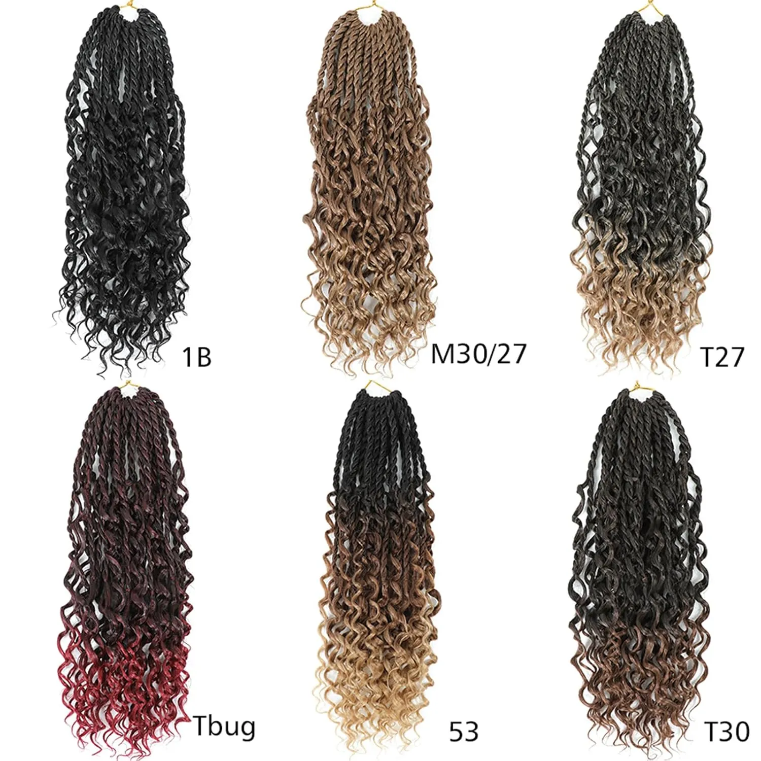 Goddess Bohomian Twist Braids Crochet Hair With Curly Ends - 6 Packs Mini Twist Braids Ombre Black Brown Synthetic Braiding Hair Extension for Black Women (18inch, T27)