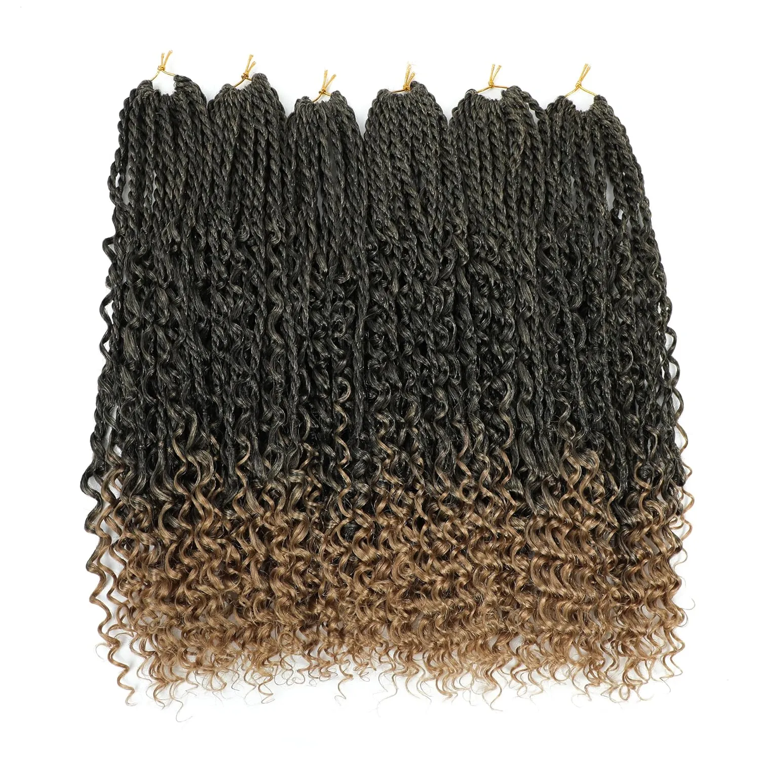 Goddess Bohomian Twist Braids Crochet Hair With Curly Ends - 6 Packs Mini Twist Braids Ombre Black Brown Synthetic Braiding Hair Extension for Black Women (18inch, T27)