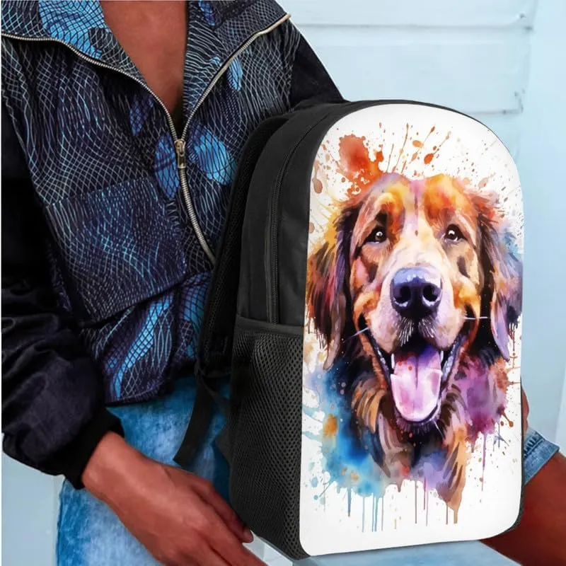 Golden Retriever Watercolor Painting Backpack and Lunch Bag Kids Cute Dog Hand Drawing School Bag Pack and Pencil Case for Teens Students Boys Girls School Sport Travel