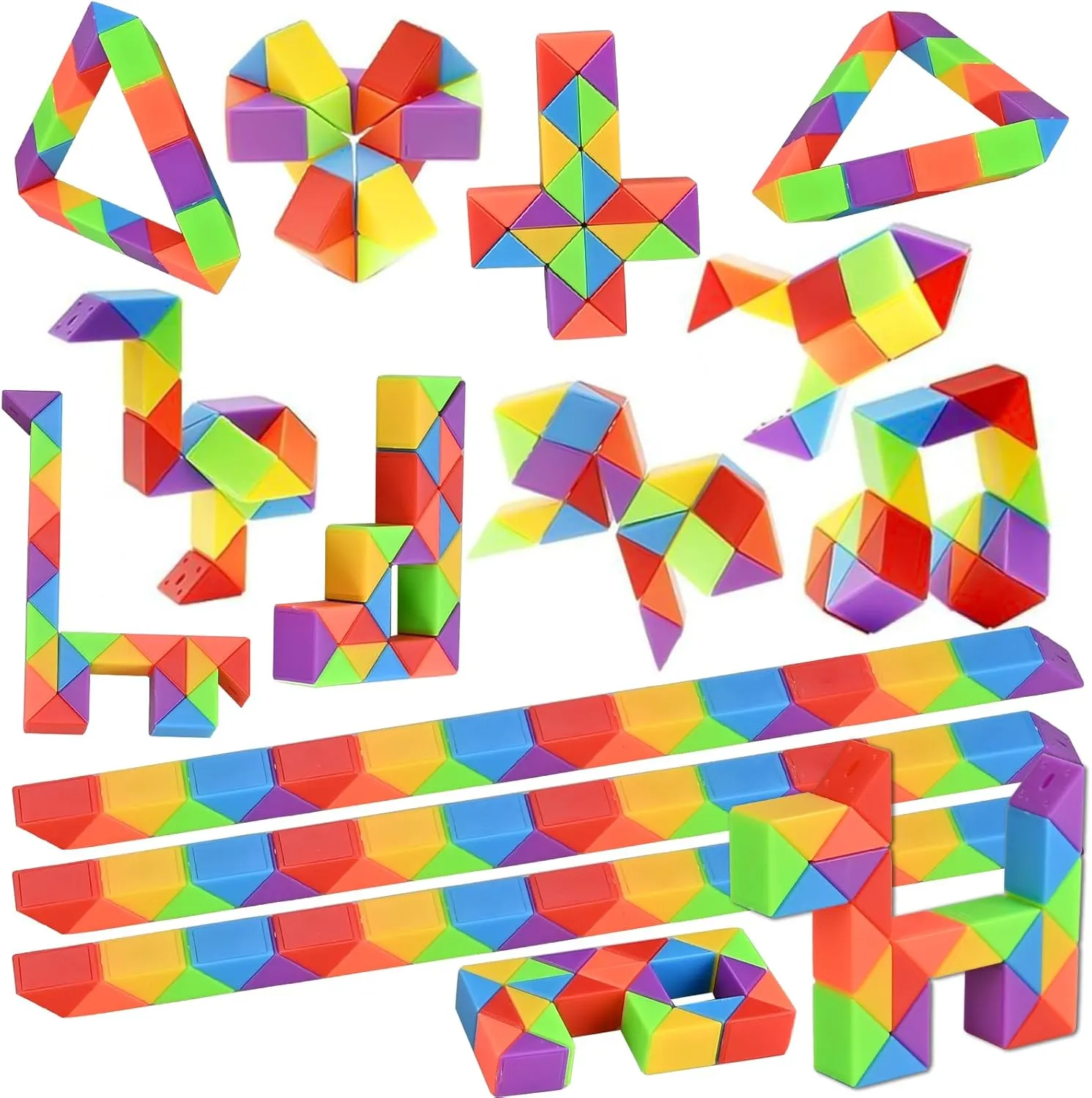 GOLDGE 24 Pack Mini Fidget Snake Cube Puzzle Toys - Party Favors & Goodie Bag Fillers, Travel Toys for Kids Ages 4-8, Rainbow Colors - Bulk Birthday & Back to School Gifts - Stocking Stuffers