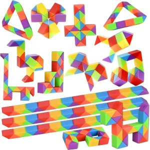 GOLDGE 24 Pack Mini Fidget Snake Cube Puzzle Toys - Party Favors & Goodie Bag Fillers, Travel Toys for Kids Ages 4-8, Rainbow Colors - Bulk Birthday & Back to School Gifts - Stocking Stuffers