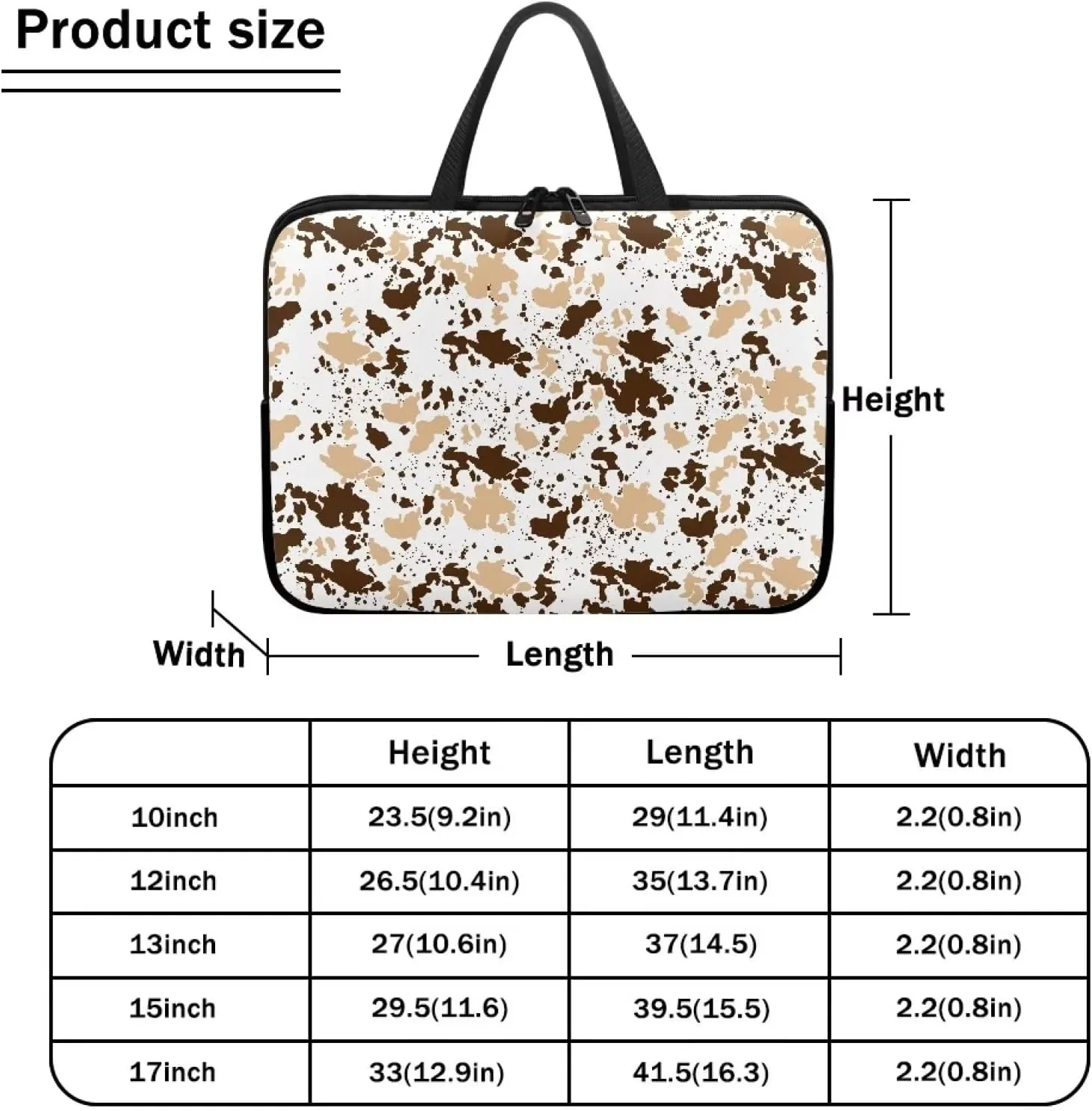 Gomyblomy Brown Cow Print Universal Laptop Bag, Fashionable Large Capacity Computer Handbag, Professional Business Work Briefcase, Suitable for 10 Inch Laptop
