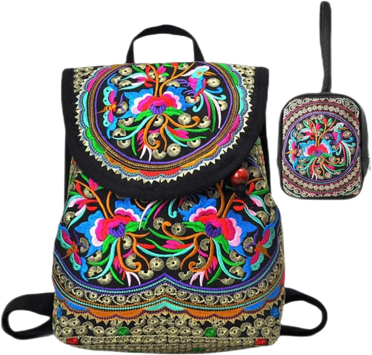Goodhan Vintage Embroidered Women Backpack Ethnic Travel Handbag Shoulder Bag