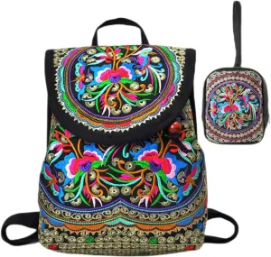 Goodhan Vintage Embroidered Women Backpack Ethnic Travel Handbag Shoulder Bag