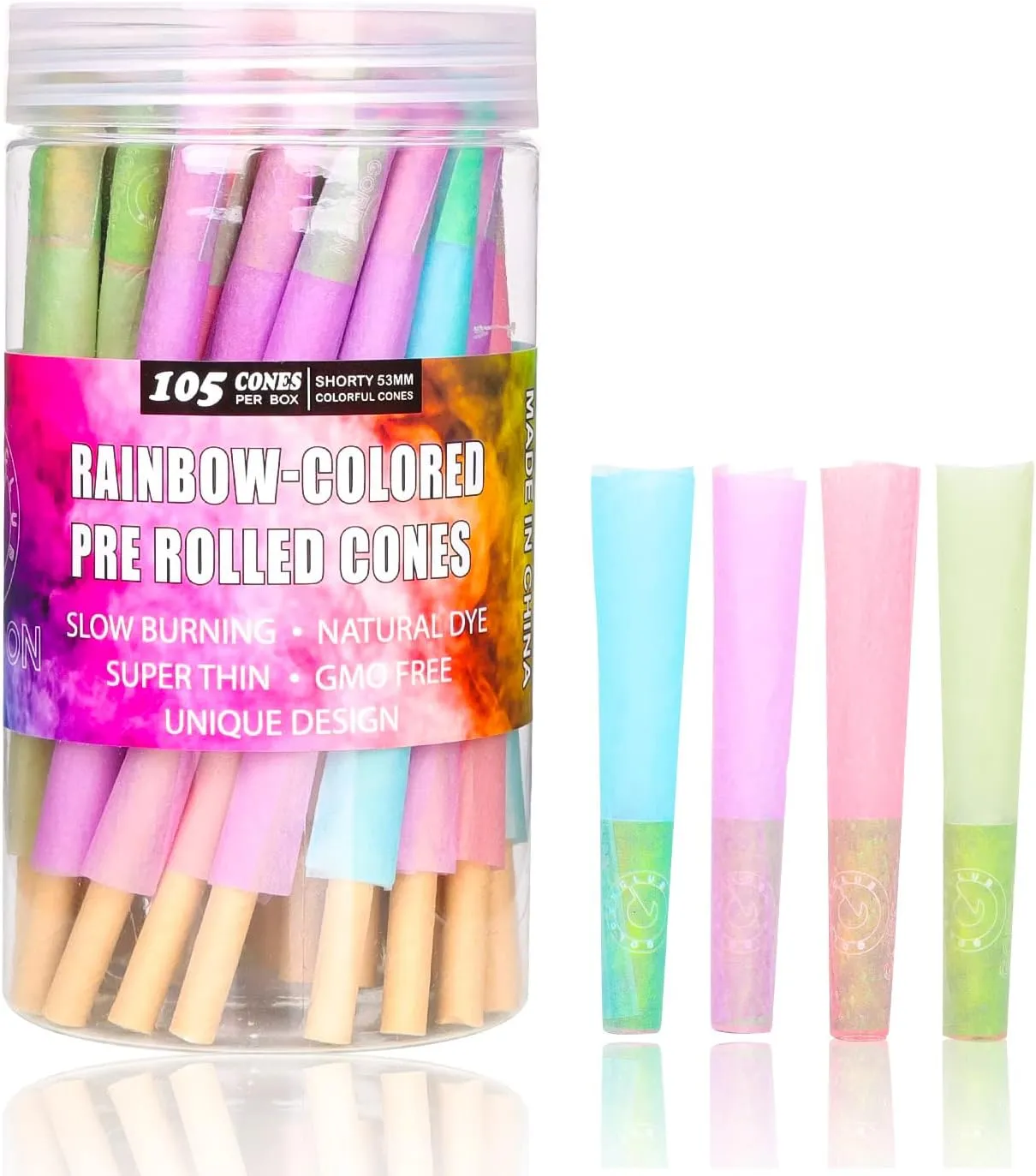 GORDON Shorty Cones Rolling Papers, Colorful Pre Rolled Cones, 53mm Mini Rolling Paper, Natural Slow Burning Preroll Cones, 105 Pack