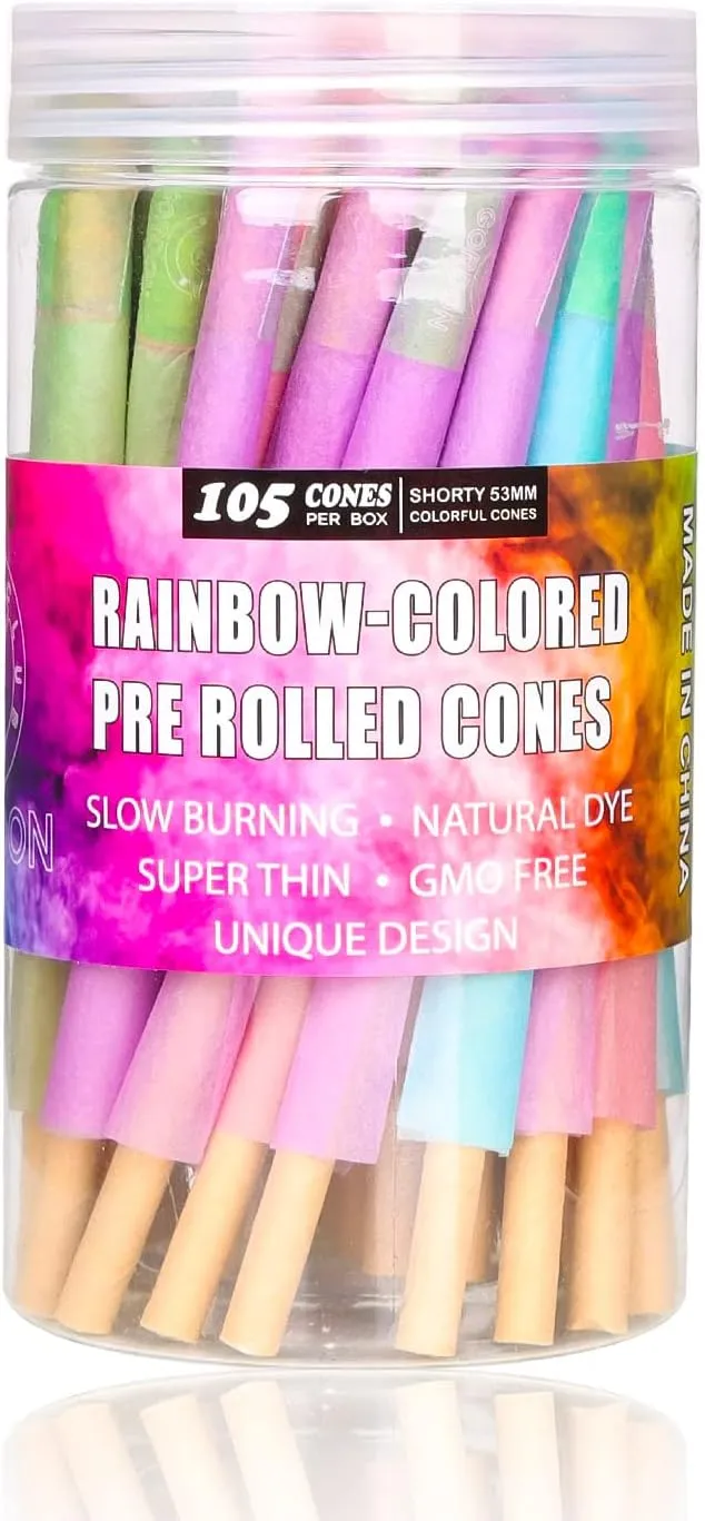 GORDON Shorty Cones Rolling Papers, Colorful Pre Rolled Cones, 53mm Mini Rolling Paper, Natural Slow Burning Preroll Cones, 105 Pack