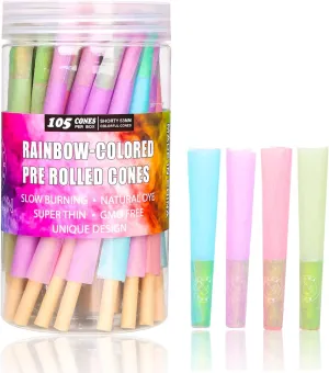 GORDON Shorty Cones Rolling Papers, Colorful Pre Rolled Cones, 53mm Mini Rolling Paper, Natural Slow Burning Preroll Cones, 105 Pack