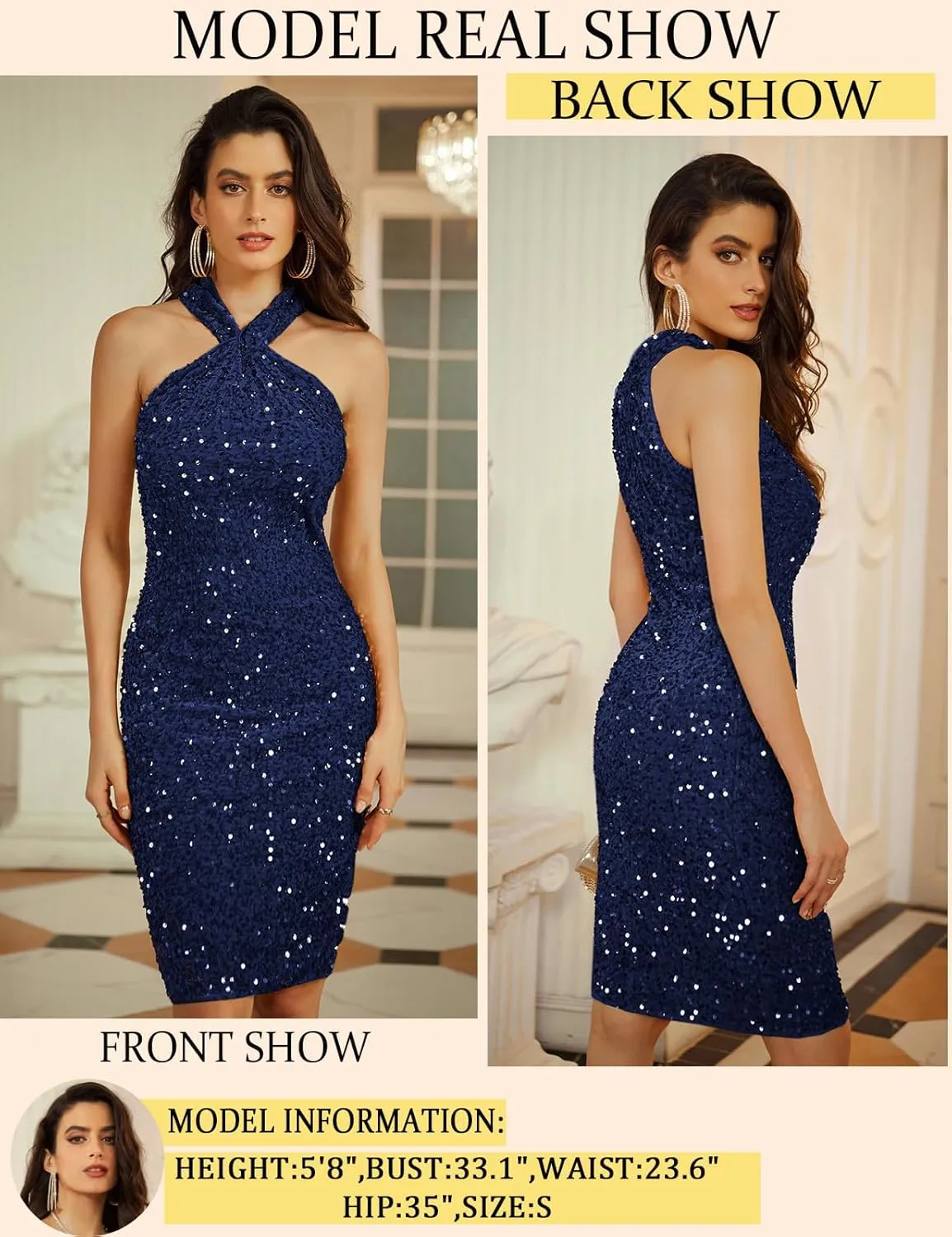 GRACE KARIN Sequin Dress for Women Sleeveless Sparkly Glitter Halter Dress Bodycon Mini Club Dresses 2025