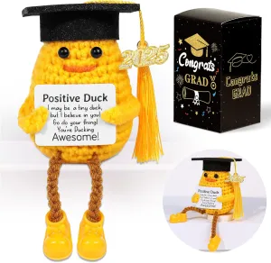 Graduation Gifts Class of 2025, Poseable Feet Inspirational Positive Duck with Cap, Cool College & High School Graduate Gift for Her Him, Emotional Support Crochet, Grad Gift for Women Men Boys Girls