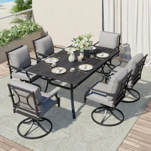 Grand patio 7-Piece Outdoor Dining Set for 6 E-Coated Patio Dining Furniture Set for 6 Patio Swivel Dining Chairs with Olefin Cushions 1 Rectangular Dining Faux Woodgrain Table with Umbrella Hole Grey