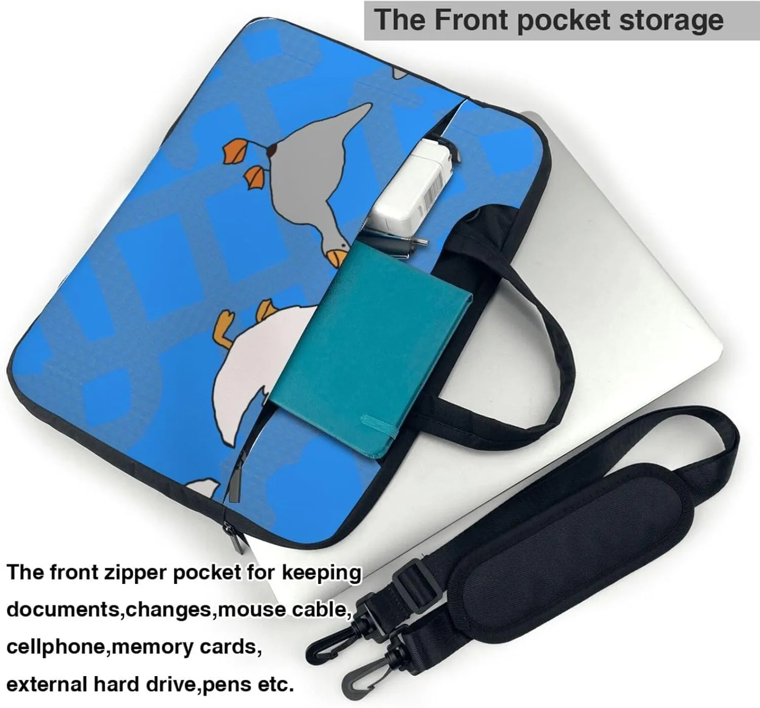 Gray Goose Picture Oxford Cloth Shoulder Laptop Bag Stylish And Protective Shockproof Soft Lining