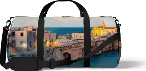 Green Exotic Evening Cityscape Sports Bag Tote Bag Waterproof Gym Bag with Shoulder Strap Zipper 2 Side Pockets for Men and Women, Travel and Storage Shoulder Bag.