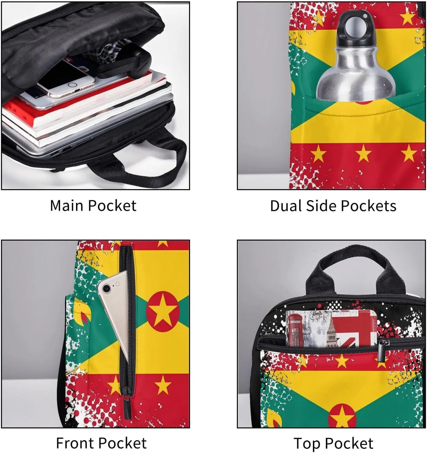 Grenada Flag Casual Backpacks Large Capacity Laptop Backpack Sports Fitness Rucksack Travel Carry-On Daypack Work Bag for Outdoor Camping