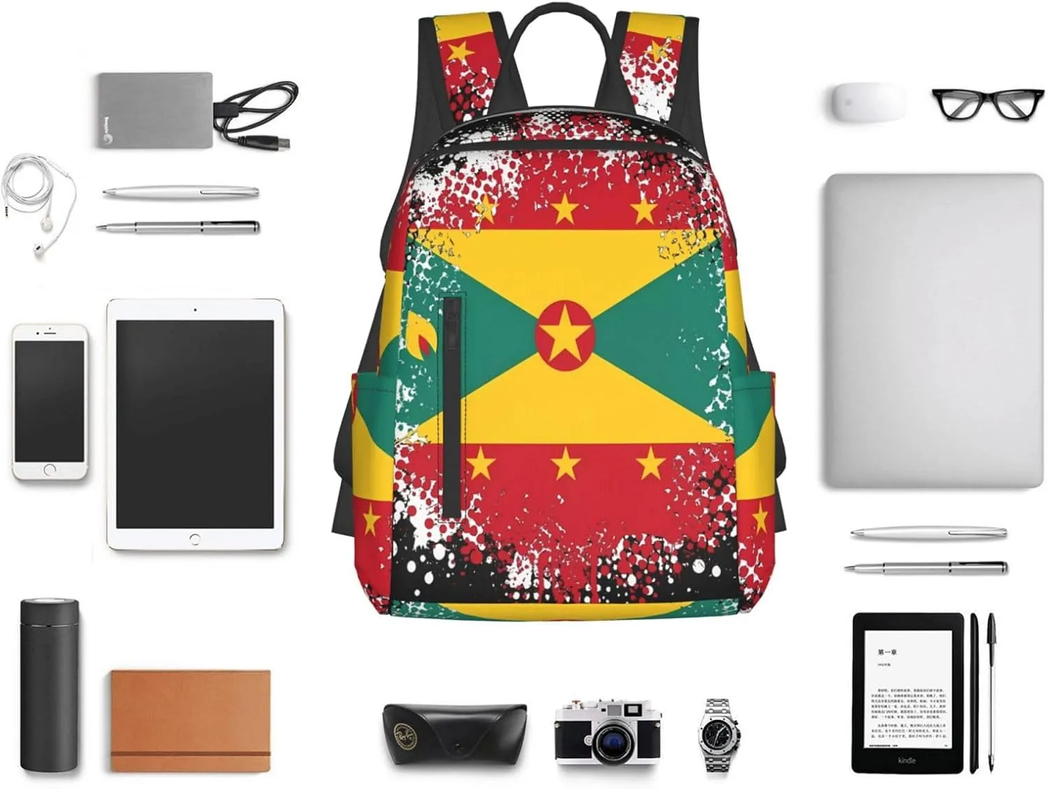 Grenada Flag Casual Backpacks Large Capacity Laptop Backpack Sports Fitness Rucksack Travel Carry-On Daypack Work Bag for Outdoor Camping