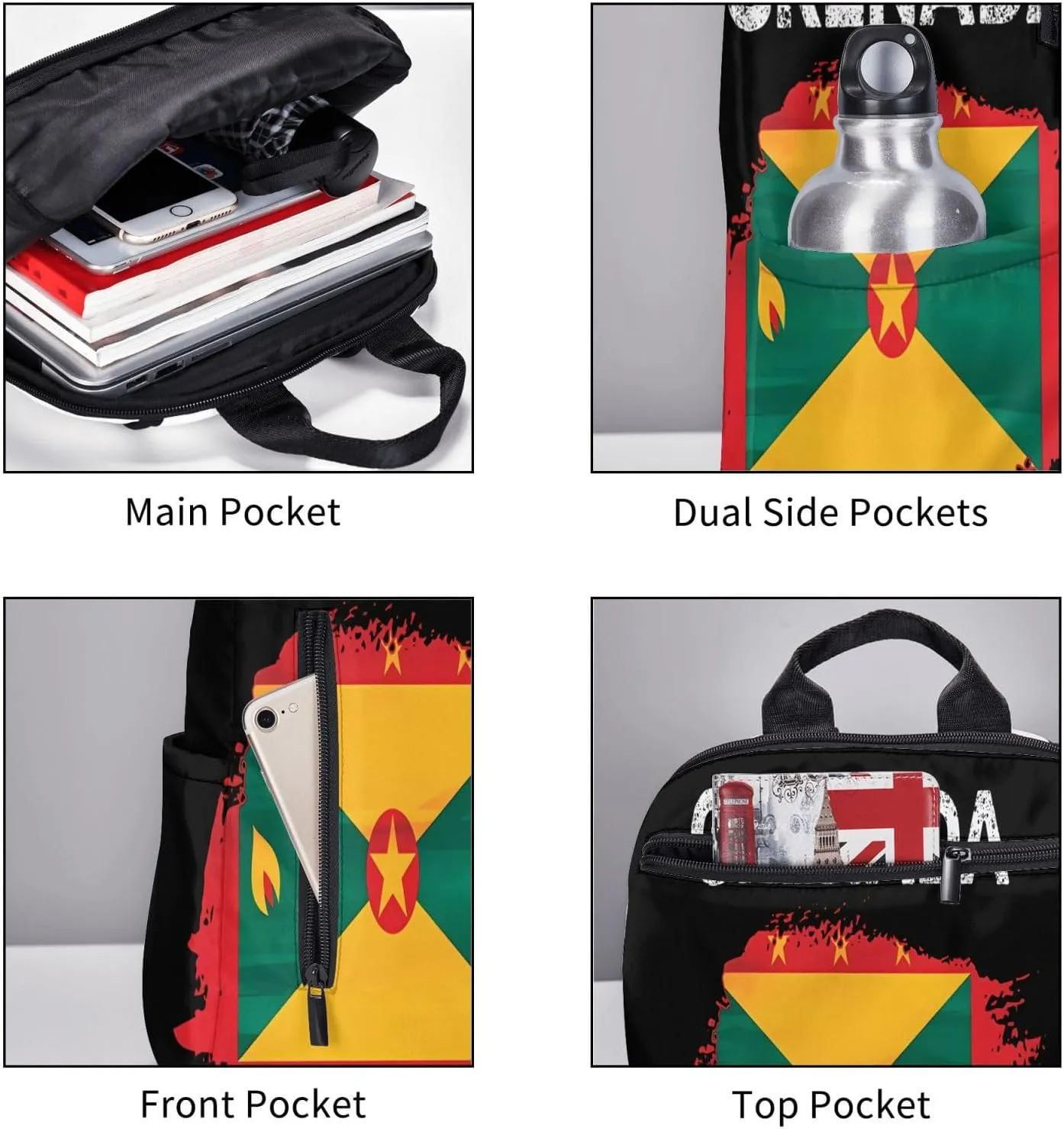 Grenada Flag Grenadian Proud Roots Casual Backpacks Large Capacity Laptop Backpack Sports Fitness Rucksack Travel Carry-On Daypack Work Bag for Outdoor Camping